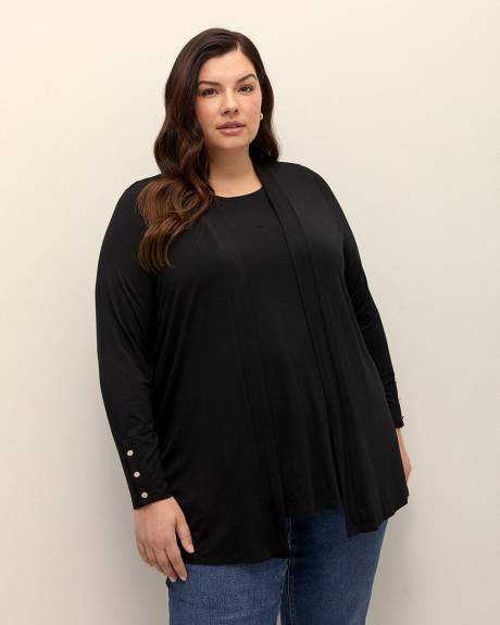 Cardigan noir ouvert, tissu responsable