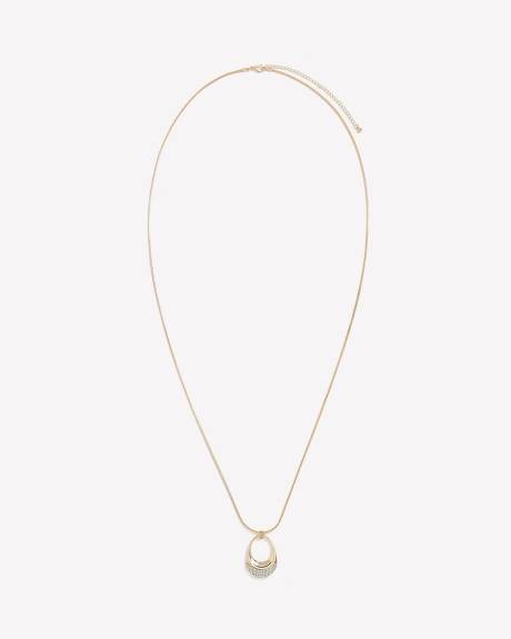 Long Golden Necklace with Rhinestone Pendant Ring