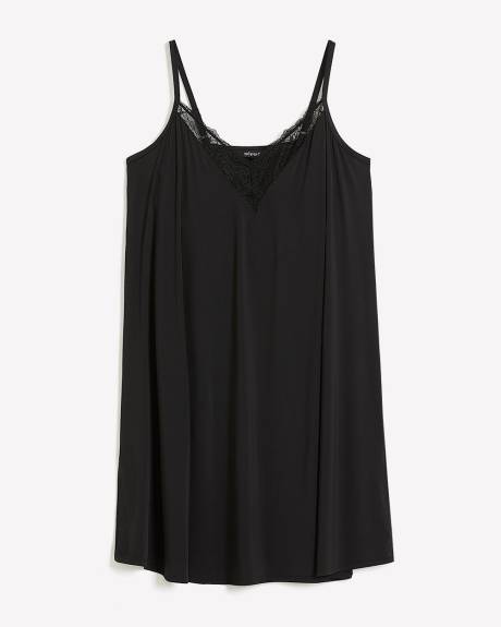 Nuisette en satin noir avec dentelle et soutien-gorge - Déesse Collection