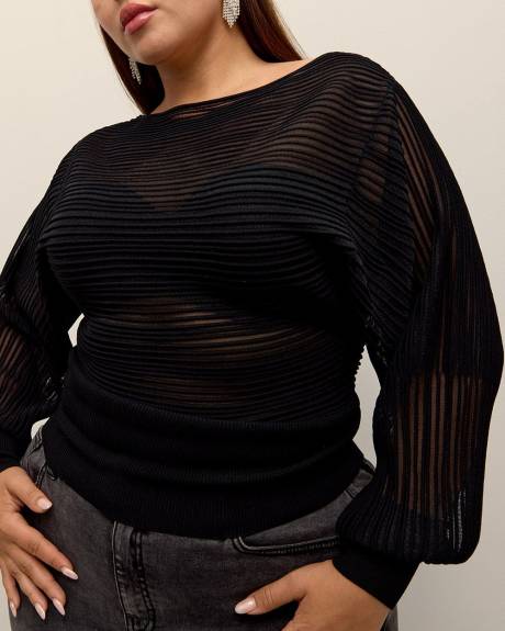 Black Boat-Neck Mesh Sweater - Addition Elle