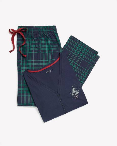 Plaid Henley Tee and Pant Pyjama Set - ti Voglio