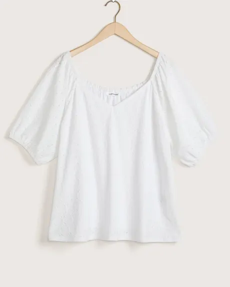 V-Neck Top with Short Puffy Sleeves