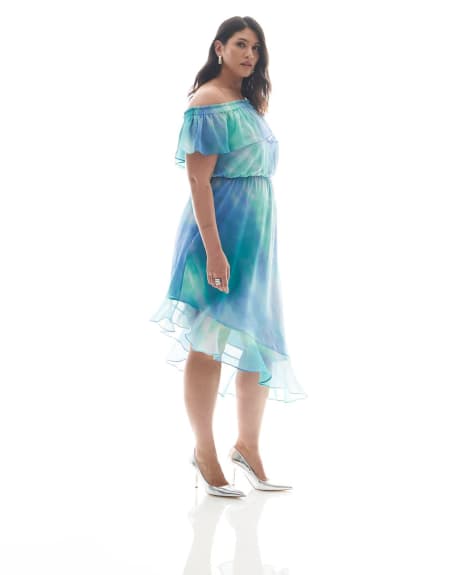 Off-Shoulder Asymmetrical Tiered Midi Dress - Addition Elle