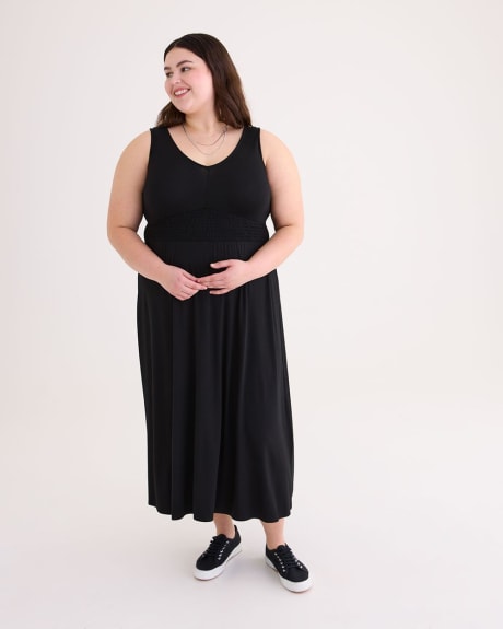 Responsible, Black Sleeveless Maxi Dress with Smocked Waistband