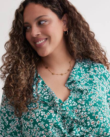Floral Ruffled Faux-Wrap Blouse