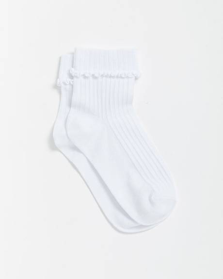 Lettuce-Edge Ribbed Pointelle Ankle Socks Lettuce-Edge Ribbed Pointelle Ankle Socks