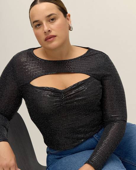 Black Knit Top with Sweetheart Cut-Out - Addition Elle