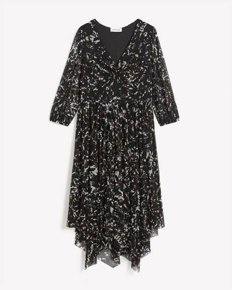 Mesh Printed Midi Dress with Asymetrical Hem - Addition Elle