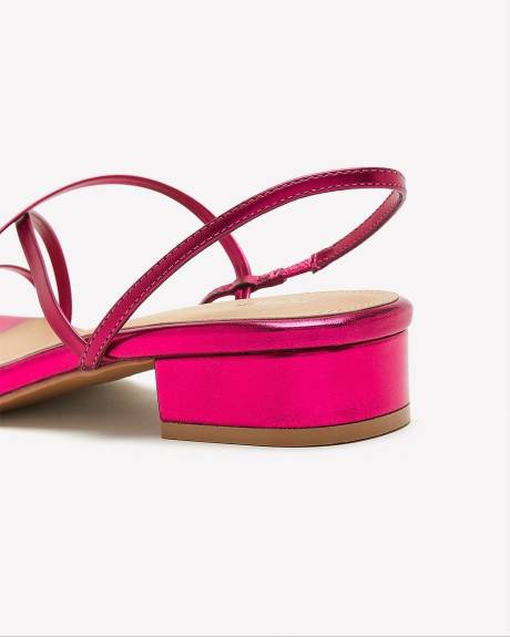 Extra Wide Width, Metallic Pink Strappy Sandal with Low Block Heel