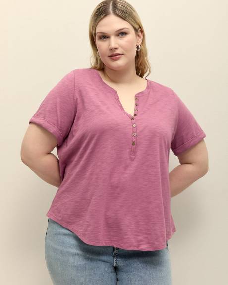 Short-Sleeve Henley Knit Top