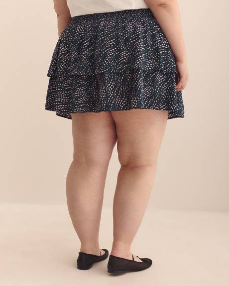 Navy Wavy Dotted Pull-On Mini Ruffle Skirt