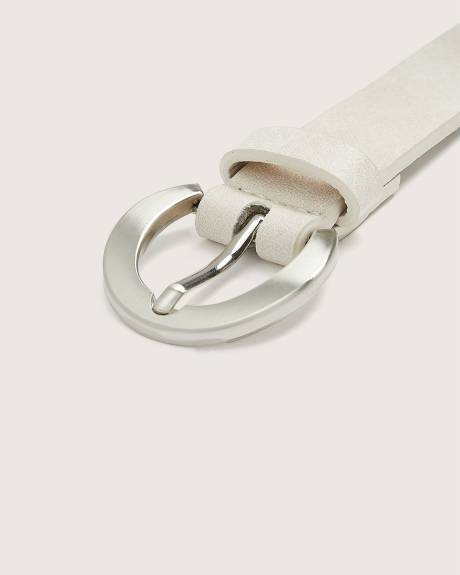 Beige Belt with Brushed Nickel Buckle