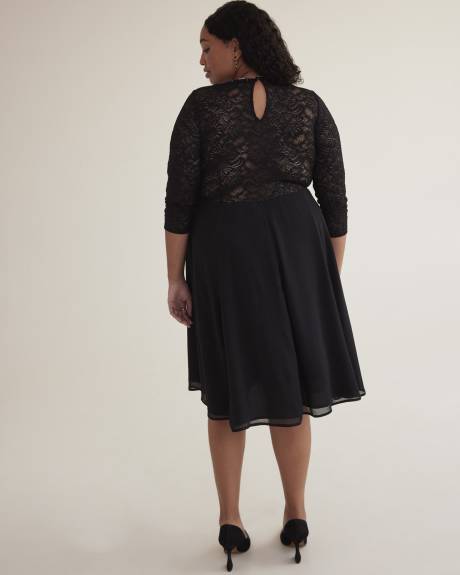 Black Chiffon Flared Dress with Lace Top