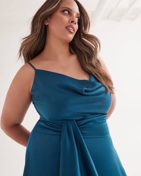 Cowl-Neck Faux-Wrap Satin Maxi Dress - City Chic
