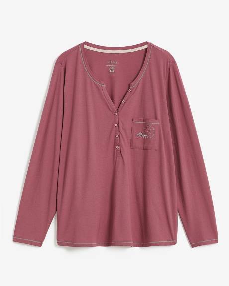 Long-Sleeve Round Henley Neck Pyjama Top - ti Voglio