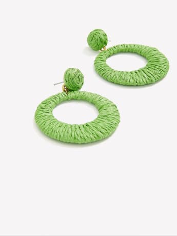 Boucles d'oreilles anneaux recouvertes de paille verte - Addition Elle