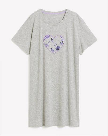 Chemise de nuit chinée à manches mi-longues avec appliqué en coeur - ti Voglio