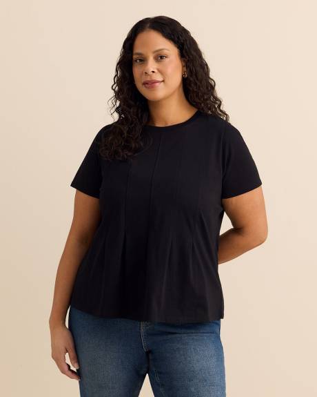 Short-Sleeve Pintuck Knit Top