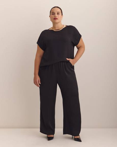 Satin Boat-Neck T-Shirt Blouse