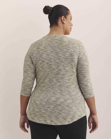 Ribbed 3/4-Sleeve V-Neck T-Shirt - Active Zone