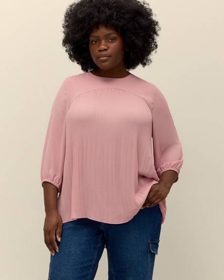 Responsible, Pleat and Release Blouse with 3/4 Sleeves