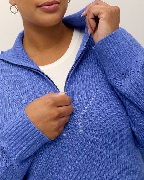 Blue Half-Zip Knit Sweater