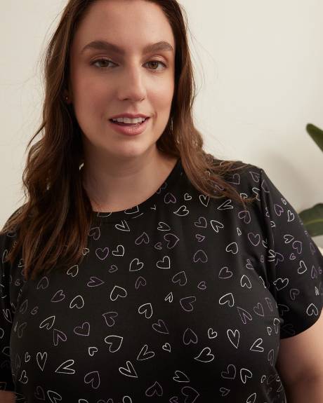 Black Heart-Print Short-Sleeve Sleepshirt - ti Voglio