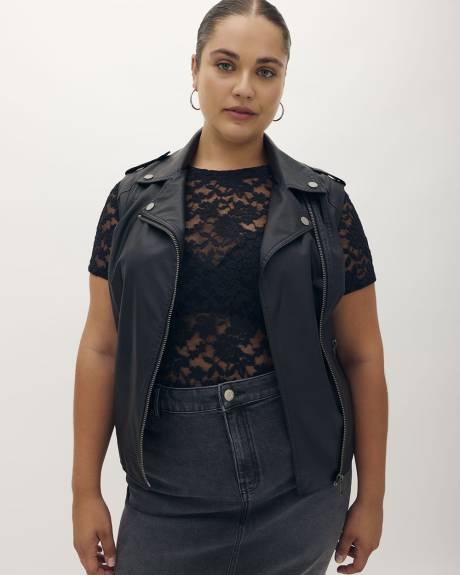 Washed Black Faux-Leather Vest - Addition Elle