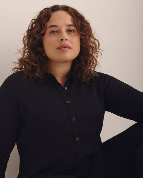 Dark Buttoned-Down Textured Knit Shirt