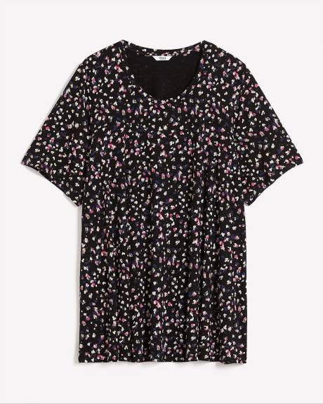 Printed Elbow-Sleeve Sweetheart Swing Top
