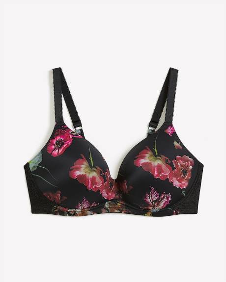 Wireless Floral Plunge Bra with Lace Trims - Déesse Collection
