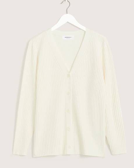 Rib Buttoned-Down Cardigan - Addition Elle