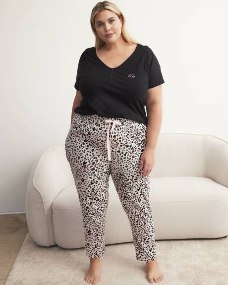 Pantalon pyjama style jogger à imprimé léopard et de coeur- ti Voglio