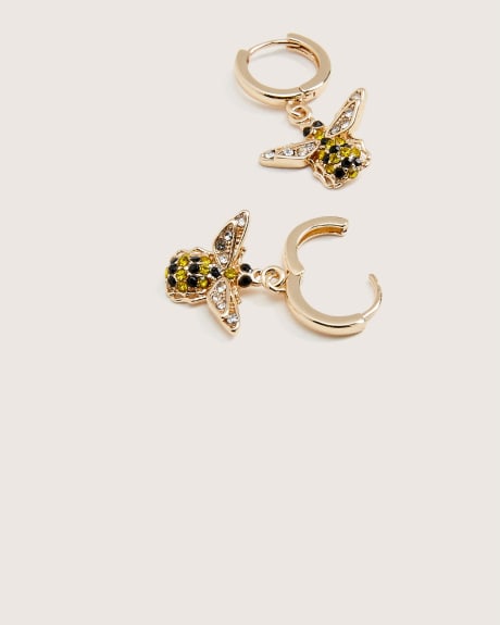 Small Hoop Earrings with Bee Pendants