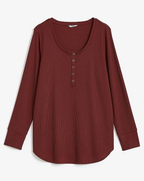 Haut henley en tricot gaufré à manches longues