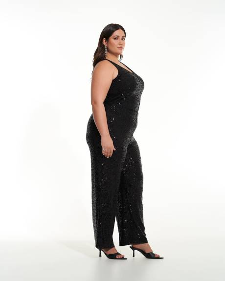 Black Straight-Leg Sequins Knit Pant - Addition Elle