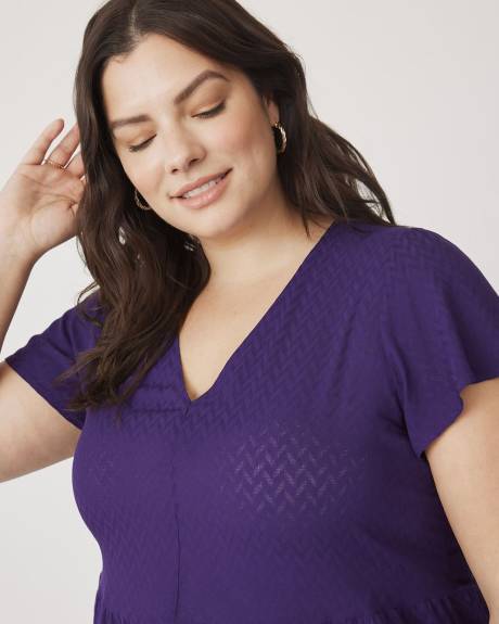 Fit-and-Flare Blouse with Short Flutter Sleeves