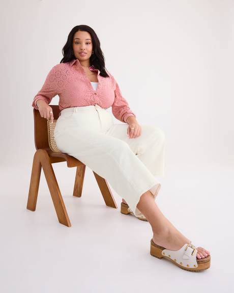 Long-Sleeve Eyelet Blouse