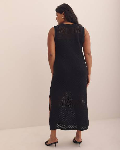 Robe longue noire sans manches en tricot crocheté - Addition Elle