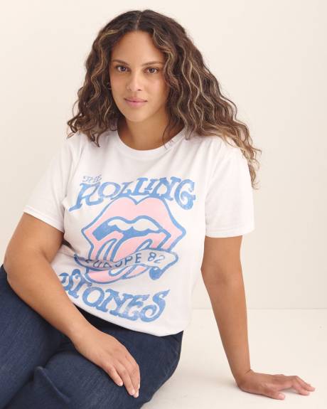 T-shirt blanc à col rond avec imprimé The Rolling Stones
