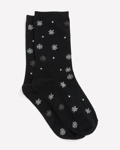 Crew Socks with Snowflake Print