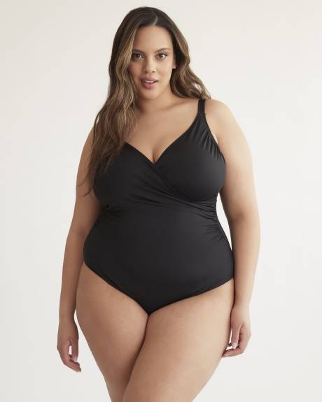 Black Wrap V-Neck One-Piece Swimsuit