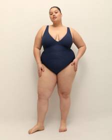Textured V-Neck One-Piece Swimsuit