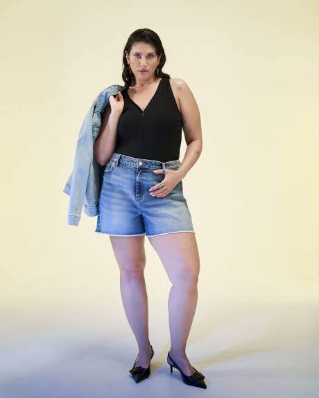 Heavy Distressed Denim Short, Medium Wash - Addition Elle