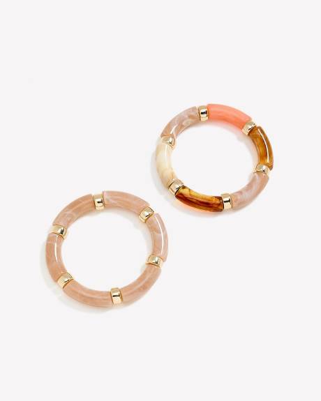 Bamboo Look Elastic Bracelets, Set of 2