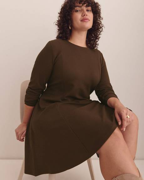 Long-Sleeve Fit and Flare Dress with Princess Seam