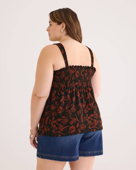 Large-Strap Smocking Knit Top