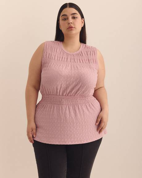 Smocked Sleeveless Knit Top