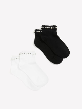 Crew Socks with Pearl Trim, pack of 2