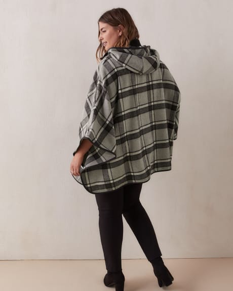 Plaid Hooded Cape With PU Trim - In Every Story